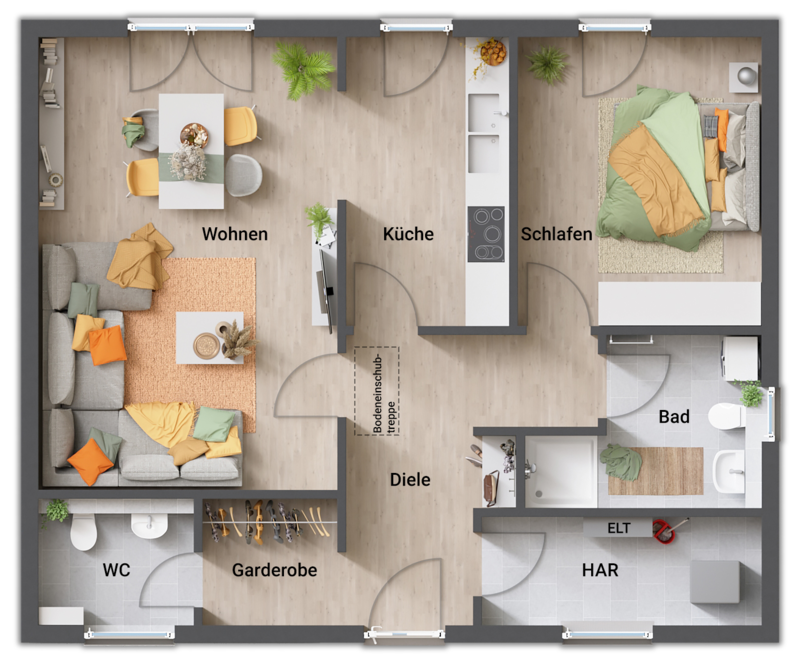Grundriss Bungalow 78 Erdgeschoss mit Gaeste WC Bungalow Buchholz